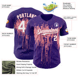 Custom Purple White-Medium Pink 3D Pattern Design Dripping Splatter Paint Authentic Baseball Jersey