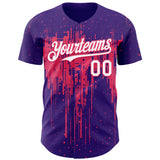 Custom Purple White-Neon Pink 3D Pattern Design Dripping Splatter Paint Authentic Baseball Jersey