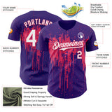 Custom Purple White-Neon Pink 3D Pattern Design Dripping Splatter Paint Authentic Baseball Jersey