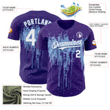 Custom Purple White-Light Blue 3D Pattern Design Dripping Splatter Paint Authentic Baseball Jersey