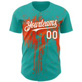 Custom Aqua White-Orange 3D Pattern Design Dripping Splatter Paint Authentic Baseball Jersey