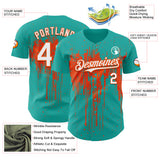 Custom Aqua White-Orange 3D Pattern Design Dripping Splatter Paint Authentic Baseball Jersey