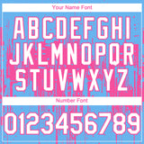 Custom Sky Blue White-Pink 3D Pattern Design Dripping Splatter Paint Authentic Baseball Jersey