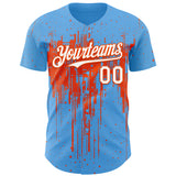 Custom Sky Blue White-Orange 3D Pattern Design Dripping Splatter Paint Authentic Baseball Jersey