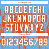 Custom Sky Blue White-Orange 3D Pattern Design Dripping Splatter Paint Authentic Baseball Jersey