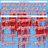 Custom Sky Blue White-Red 3D Pattern Design Dripping Splatter Paint Authentic Baseball Jersey
