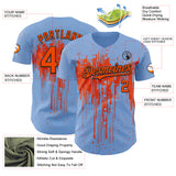 Custom Light Blue Orange-Black 3D Pattern Design Dripping Splatter Paint Authentic Baseball Jersey