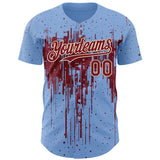 Custom Light Blue Crimson-Cream 3D Pattern Design Dripping Splatter Paint Authentic Baseball Jersey