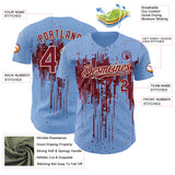 Custom Light Blue Crimson-Cream 3D Pattern Design Dripping Splatter Paint Authentic Baseball Jersey