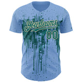 Custom Light Blue Teal-Cream 3D Pattern Design Dripping Splatter Paint Authentic Baseball Jersey