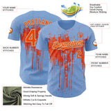 Custom Light Blue Orange-Cream 3D Pattern Design Dripping Splatter Paint Authentic Baseball Jersey