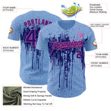 Custom Light Blue Dark Purple-Pink 3D Pattern Design Dripping Splatter Paint Authentic Baseball Jersey