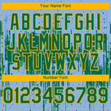 Custom Light Blue Kelly Green-Gold 3D Pattern Design Dripping Splatter Paint Authentic Baseball Jersey