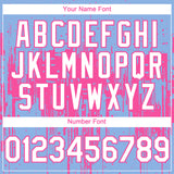 Custom Light Blue White-Pink 3D Pattern Design Dripping Splatter Paint Authentic Baseball Jersey