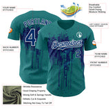 Custom Teal US Navy Blue-White 3D Pattern Design Dripping Splatter Paint Authentic Baseball Jersey
