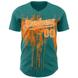 Custom Teal Bay Orange-White 3D Pattern Design Dripping Splatter Paint Authentic Baseball Jersey