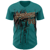 Custom Teal Brown-Cream 3D Pattern Design Dripping Splatter Paint Authentic Baseball Jersey