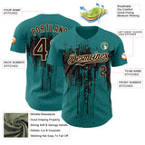 Custom Teal Brown-Cream 3D Pattern Design Dripping Splatter Paint Authentic Baseball Jersey