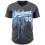 Custom Steel Gray White-Light Blue 3D Pattern Design Dripping Splatter Paint Authentic Baseball Jersey