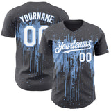 Custom Steel Gray White-Light Blue 3D Pattern Design Dripping Splatter Paint Authentic Baseball Jersey
