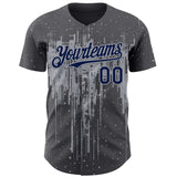 Custom Steel Gray Navy-Gray 3D Pattern Design Dripping Splatter Paint Authentic Baseball Jersey
