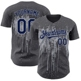 Custom Steel Gray Navy-Gray 3D Pattern Design Dripping Splatter Paint Authentic Baseball Jersey