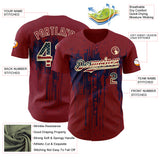 Custom Crimson Vintage USA Flag Cream-Navy 3D Pattern Design Dripping Splatter Paint Authentic Baseball Jersey