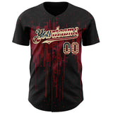 Custom Black Vintage USA Flag Cream-Crimson 3D Pattern Design Dripping Splatter Paint Authentic Baseball Jersey
