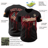 Custom Black Vintage USA Flag Cream-Crimson 3D Pattern Design Dripping Splatter Paint Authentic Baseball Jersey
