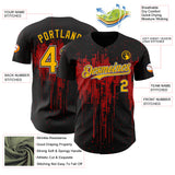 Custom Black Gold Red-White 3D Pattern Design Dripping Splatter Paint Authentic Baseball Jersey