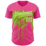 Custom Pink Neon Green-White 3D Pattern Design Dripping Splatter Paint Authentic Baseball Jersey