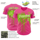 Custom Pink Neon Green-White 3D Pattern Design Dripping Splatter Paint Authentic Baseball Jersey