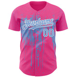 Custom Pink Light Blue-White 3D Pattern Design Dripping Splatter Paint Authentic Baseball Jersey