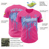 Custom Pink Light Blue-White 3D Pattern Design Dripping Splatter Paint Authentic Baseball Jersey