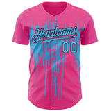 Custom Pink Sky Blue-Black 3D Pattern Design Dripping Splatter Paint Authentic Baseball Jersey