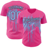 Custom Pink Light Blue-Black 3D Pattern Design Dripping Splatter Paint Authentic Baseball Jersey