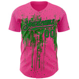 Custom Pink Grass Green-Black 3D Pattern Design Dripping Splatter Paint Authentic Baseball Jersey