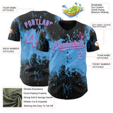 Custom Black Sky Blue-Pink 3D Pattern Design Abstract Splatter Grunge Paint Authentic Baseball Jersey