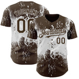 Custom Brown White 3D Pattern Design Abstract Splatter Grunge Paint Authentic Baseball Jersey