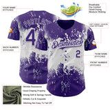 Custom Purple White 3D Pattern Design Abstract Splatter Grunge Paint Authentic Baseball Jersey