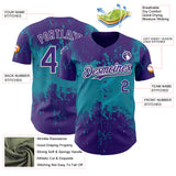 Custom Purple Teal-White 3D Pattern Design Abstract Splatter Grunge Paint Authentic Baseball Jersey
