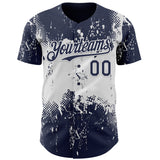 Custom Navy White 3D Pattern Design Abstract Splatter Grunge Paint Authentic Baseball Jersey