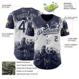 Custom Navy White 3D Pattern Design Abstract Splatter Grunge Paint Authentic Baseball Jersey