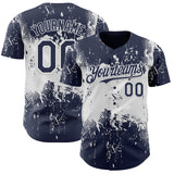 Custom Navy White 3D Pattern Design Abstract Splatter Grunge Paint Authentic Baseball Jersey