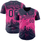 Custom Navy Pink 3D Pattern Design Abstract Splatter Grunge Paint Authentic Baseball Jersey