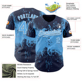 Custom Navy Sky Blue-White 3D Pattern Design Abstract Splatter Grunge Paint Authentic Baseball Jersey
