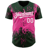 Custom Green White-Pink 3D Pattern Design Abstract Splatter Grunge Paint Authentic Baseball Jersey