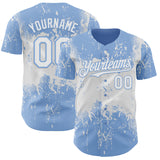 Custom Light Blue White 3D Pattern Design Abstract Splatter Grunge Paint Authentic Baseball Jersey