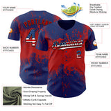 Custom Royal USA Flag Red-Black 3D Pattern Design Abstract Splatter Grunge Paint Authentic Baseball Jersey