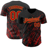 Custom Black Red-Old Gold 3D Pattern Design Paint Stroke Grunge Streak Authentic Baseball Jersey